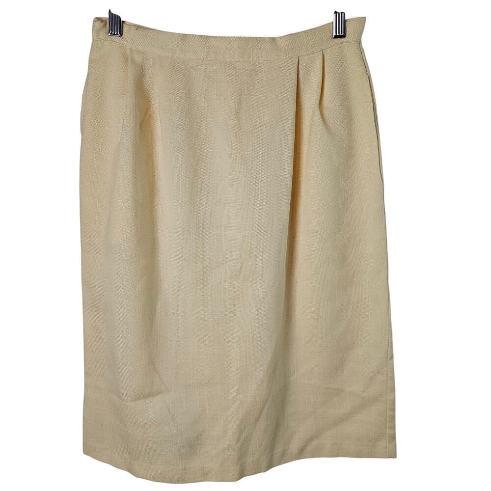 Vintage Russ 80s Pencil Skirt Womens Size Medium Yellow Midi Preppy Coquette Mod